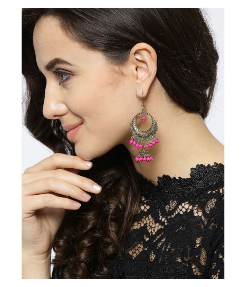     			Priyaasi's Double Toned Golden Plated With Pink Pearl Party Wear Earrings Jhumki