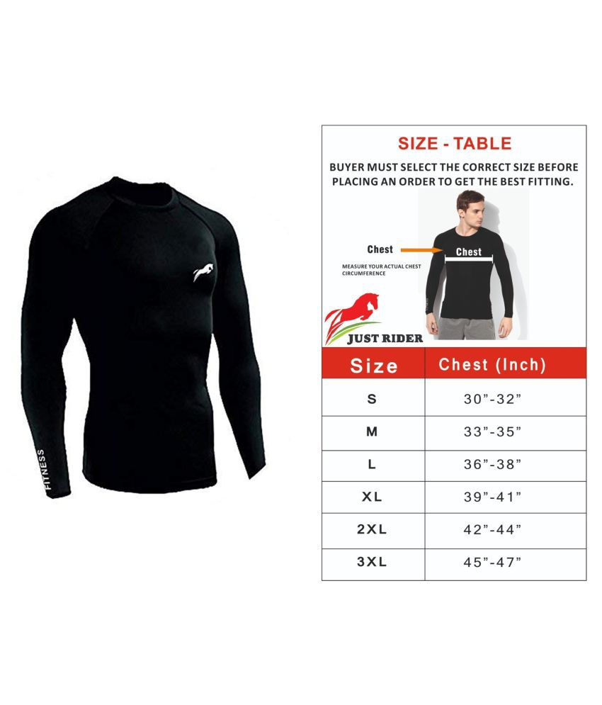     			Just Rider Unisex 100% Polyester Compression T-Shirt Top Full Sleeve Plain Athletic Fit Multi Sports Cycling, Cricket, Football, Badminton