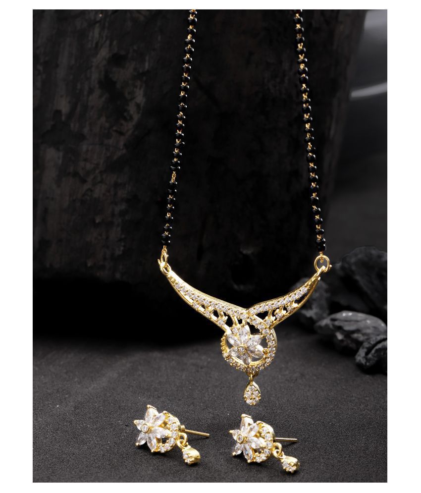     			Priyaasi Desiner Floral Shaped Gold Plated American Diamond Mangalsutra Set For Women