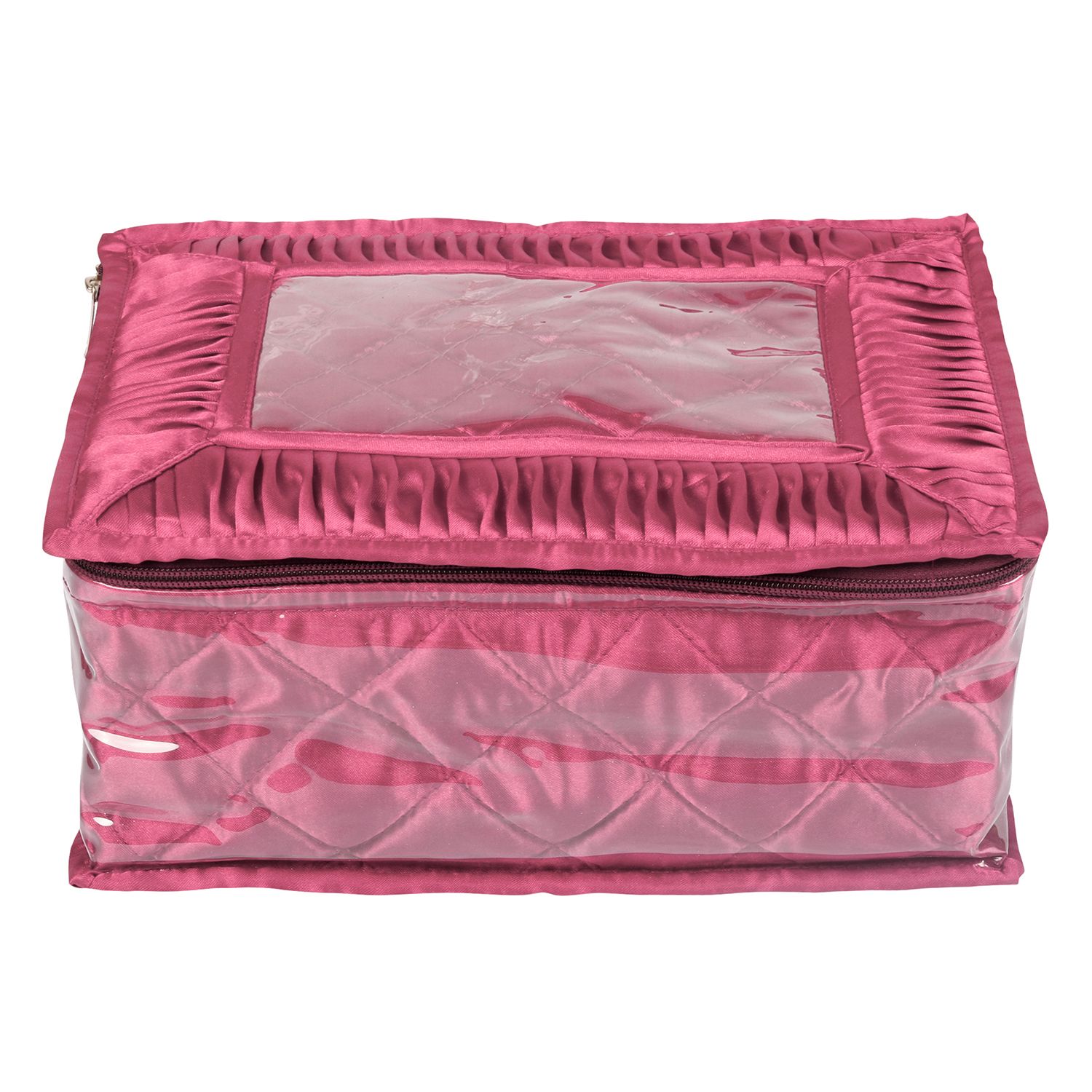     			E-Retailer™ Polyester Quilted Material Complete Jewellery Organiser Kit with 12 Pouches( Set Content : 1 Pc,  Color : Pink)