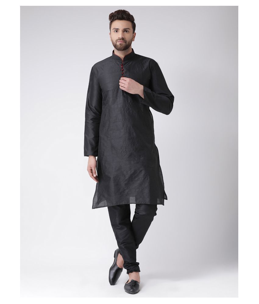 Hangup Black Silk Blend Kurta Pyjama Set - Buy Hangup Black Silk Blend