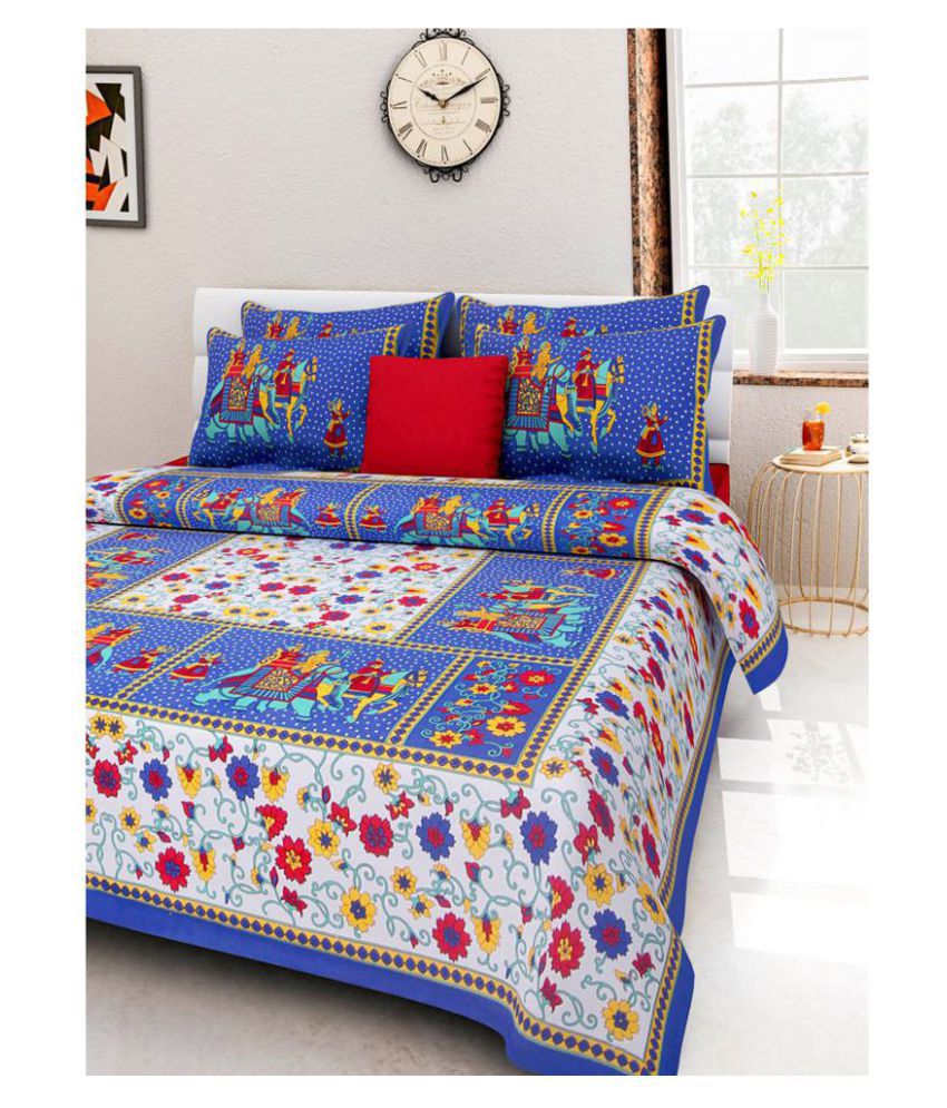     			Kismat Collection Cotton Double Bedsheet with 2 Pillow Covers