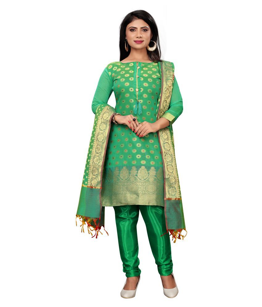 R V DESIGNERS Green Banarasi Silk Dress 