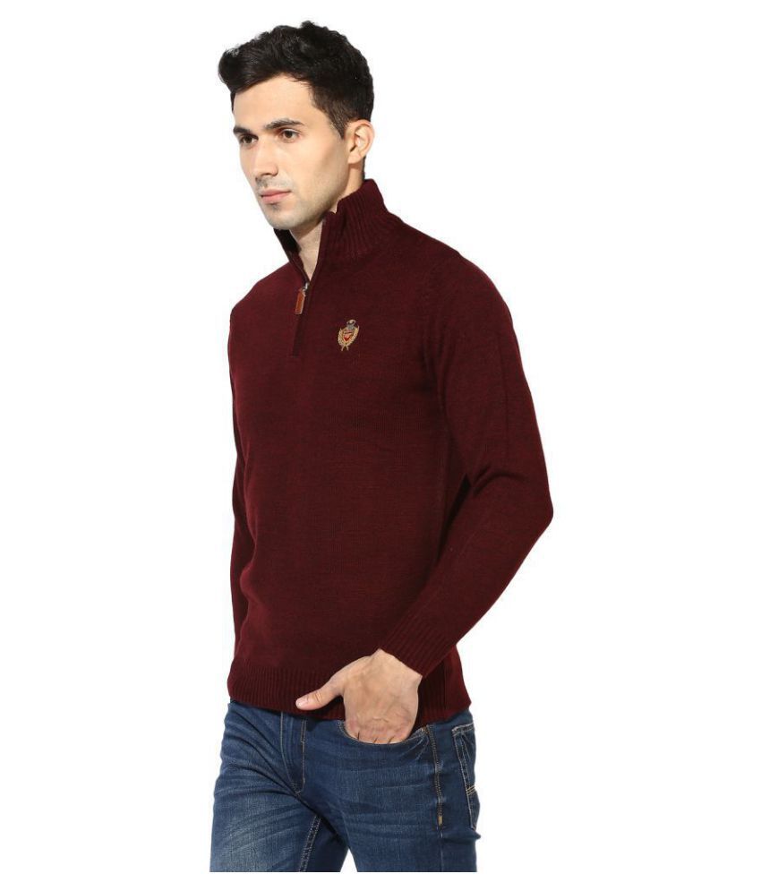 Red Tape Maroon Stand Collar Sweater - Buy Red Tape Maroon Stand Collar ...