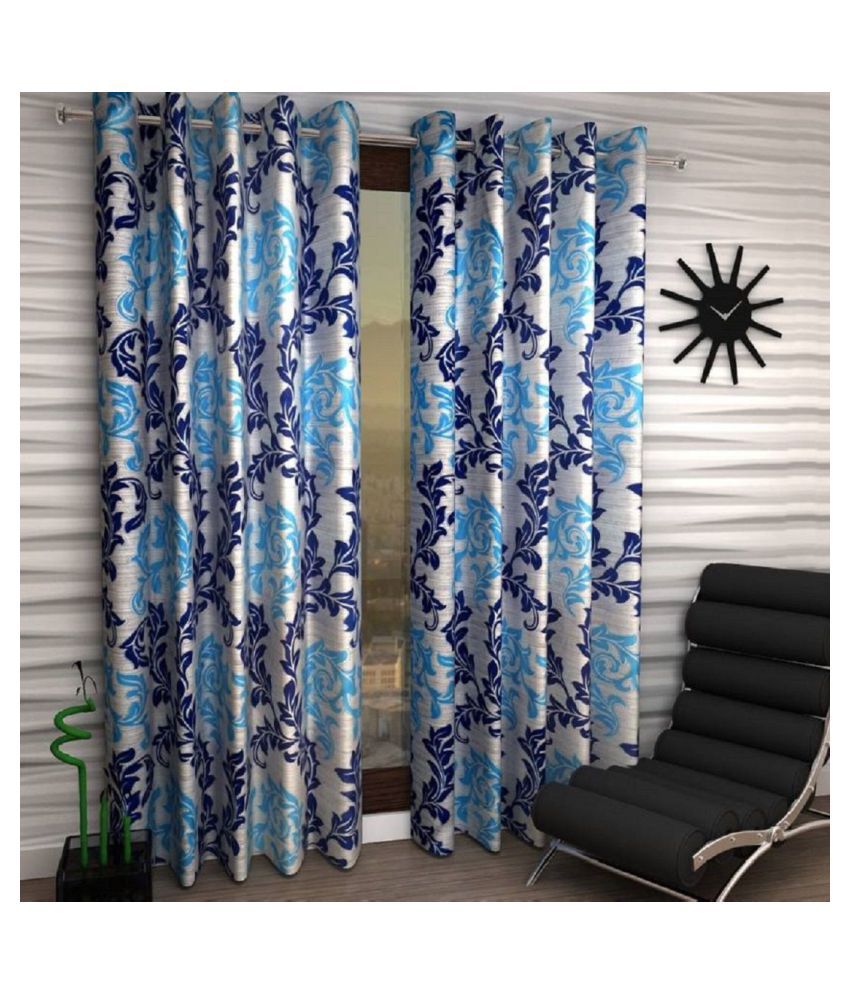     			Tanishka Fabs Semi-Transparent Curtain 7 ft ( Pack of 2 ) - Blue