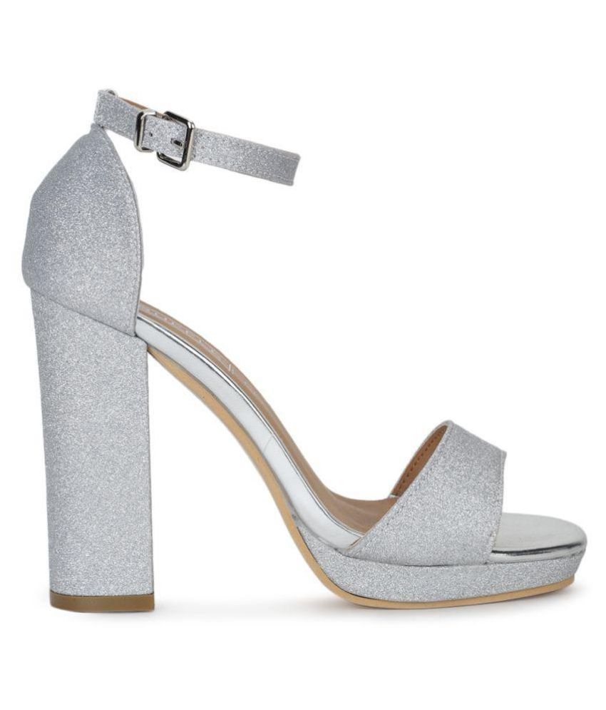 Truffle Collection Silver Block Heels Price in India- Buy Truffle Collection Silver Block Heels 