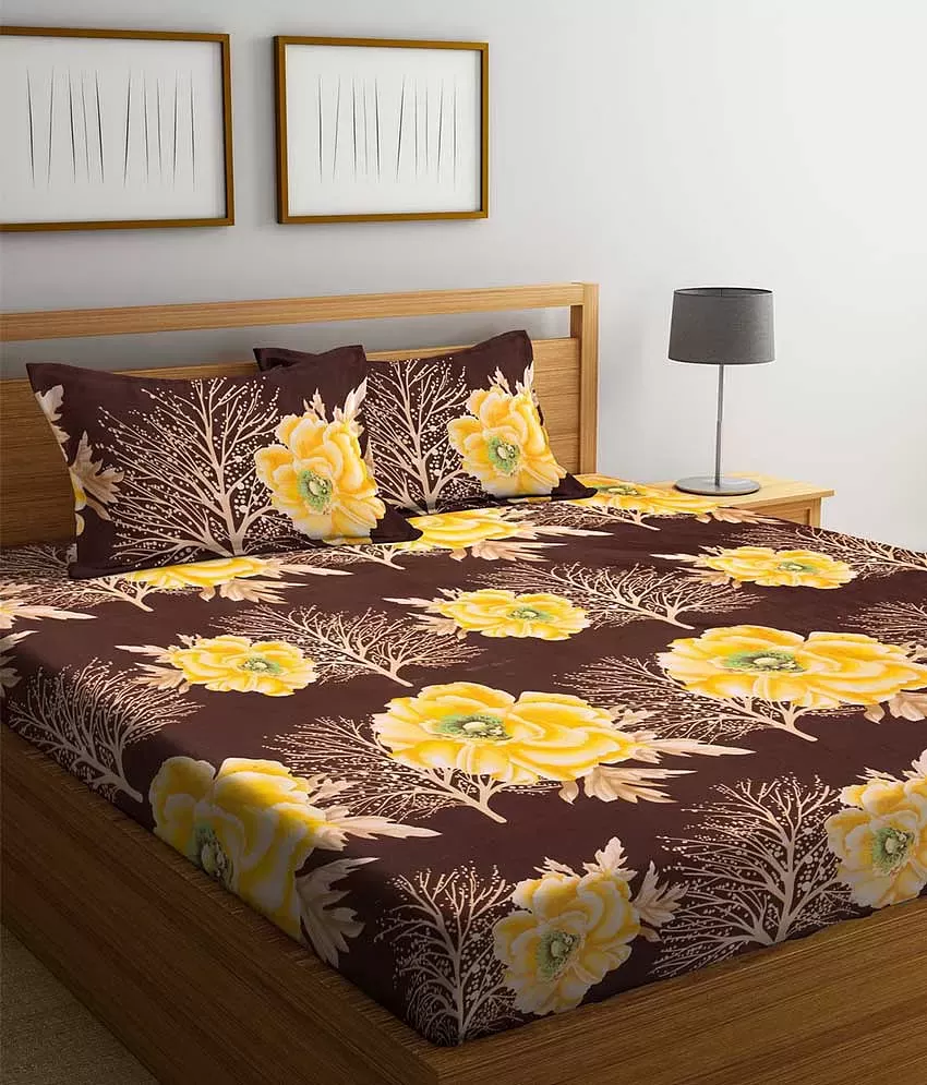 Buy Glace Cotton Elastic Fitted Double Bedsheet Queen Size (KDB-2368124)