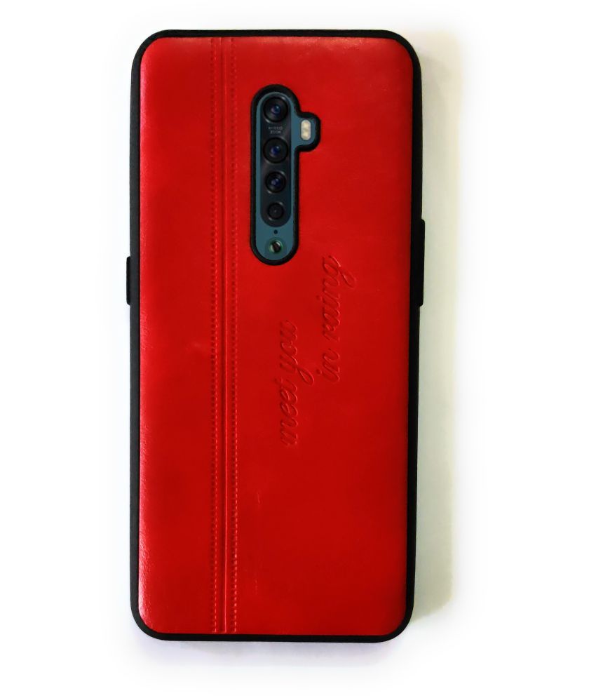 Oppo Reno 2Z Plain Cases Shining Stars - Red Leather Matte Finished
