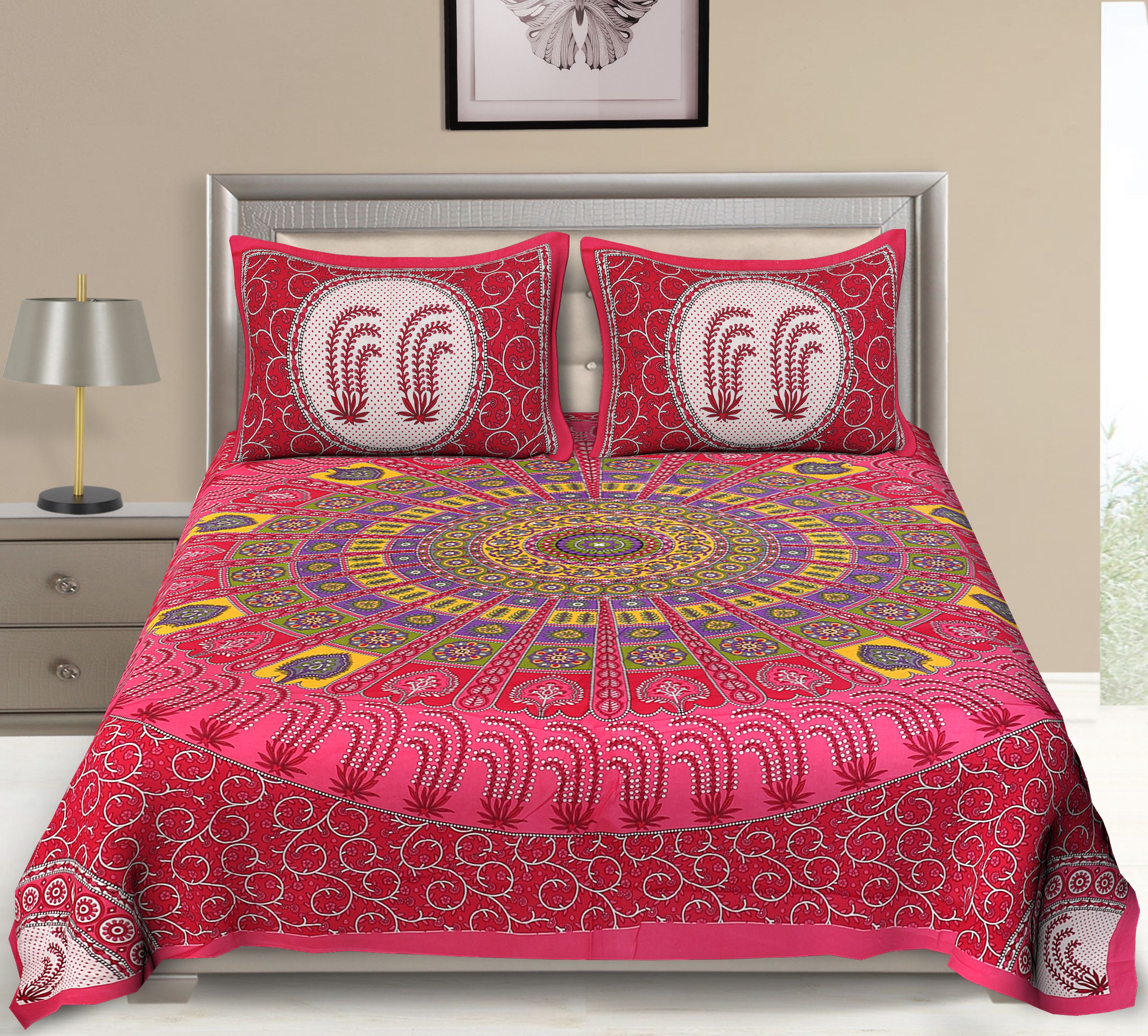 Buy Bombay Spreads Cotton Double Bedsheet with 2 Pillow Covers ( 235 cm