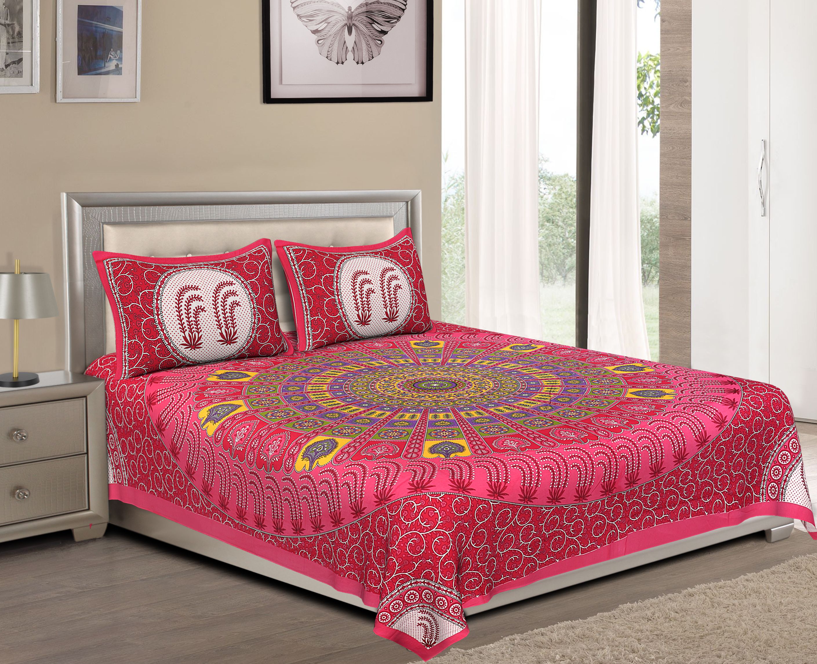 Buy Bombay Spreads Cotton Double Bedsheet with 2 Pillow Covers ( 235 cm