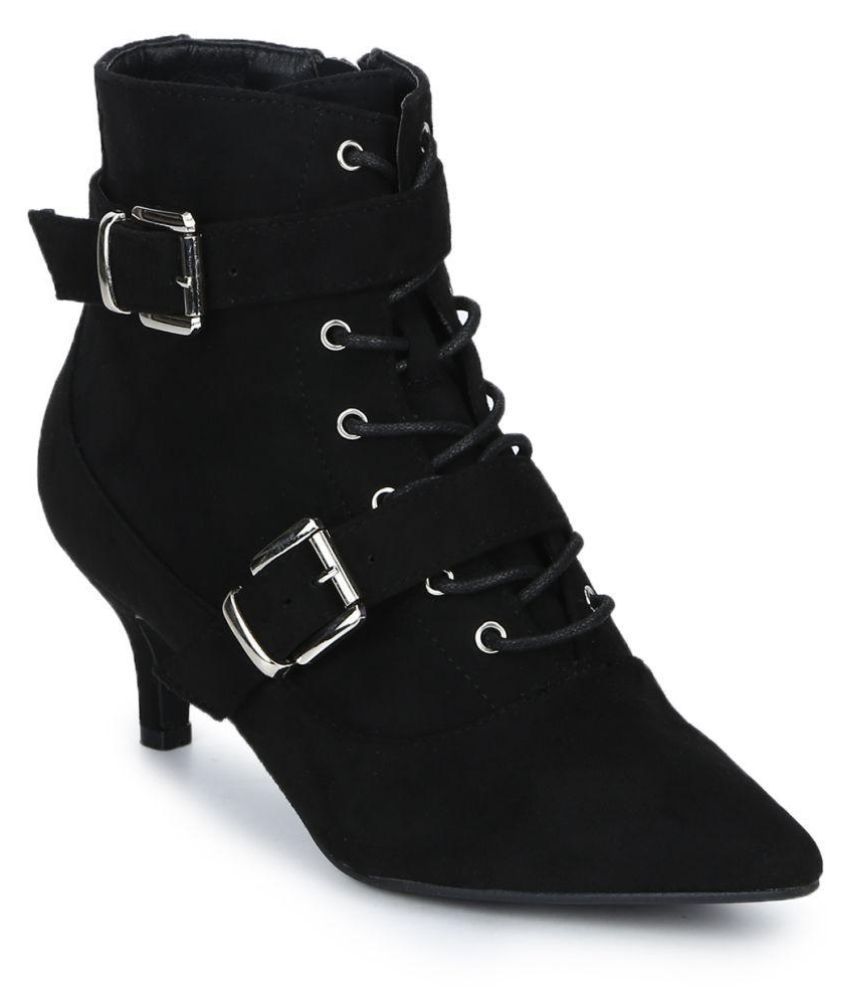 truffle collection square toe chunky lace up boots in black