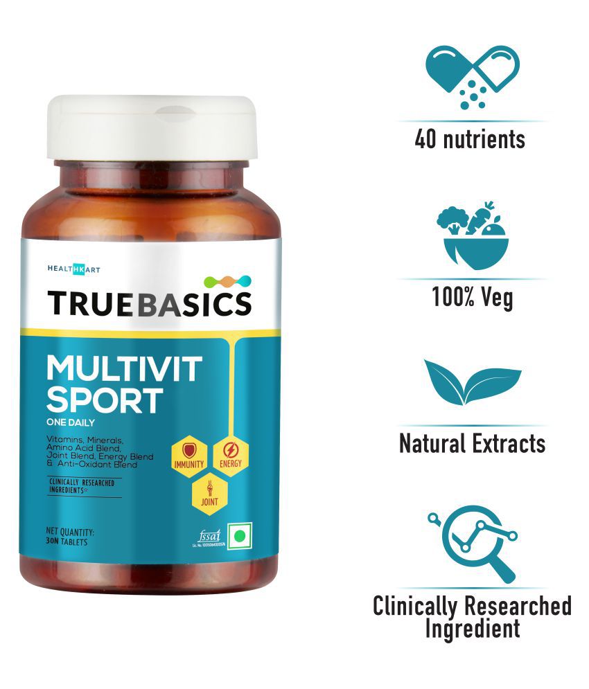 TrueBasics Multivit Sport One Daily, Multivitamin For Sports, Multimineral, Amino Acids with Antioxidant, 30 Multivitamin Tablets