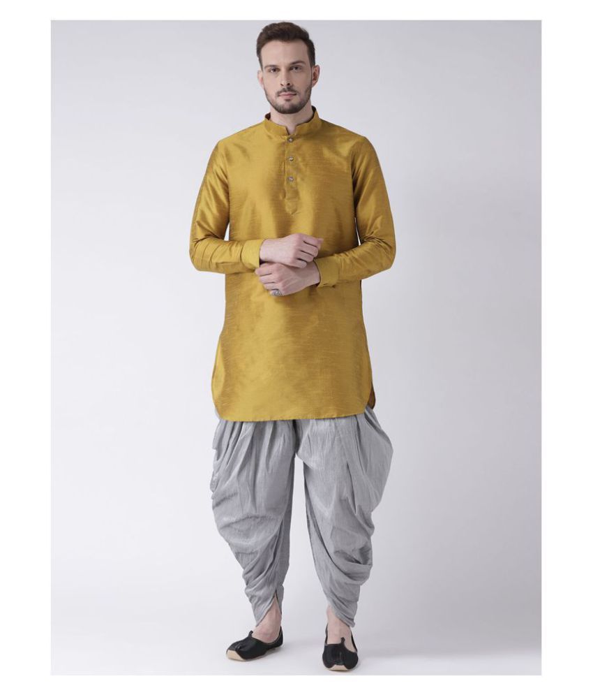     			Deyann Yellow Silk Blend Kurta Pyjama Set