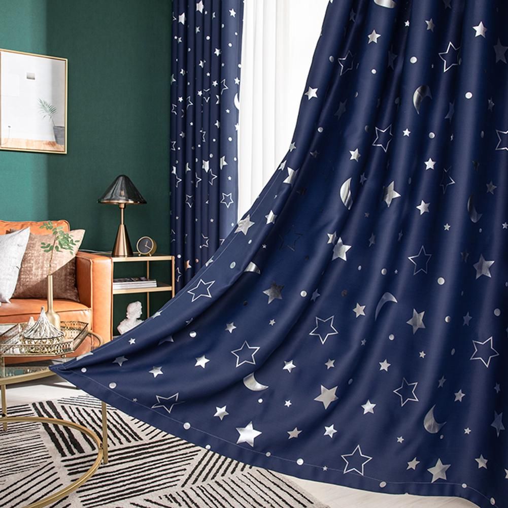Star Moon Print Bedroom Blackout Curtains Shading Window Blinds