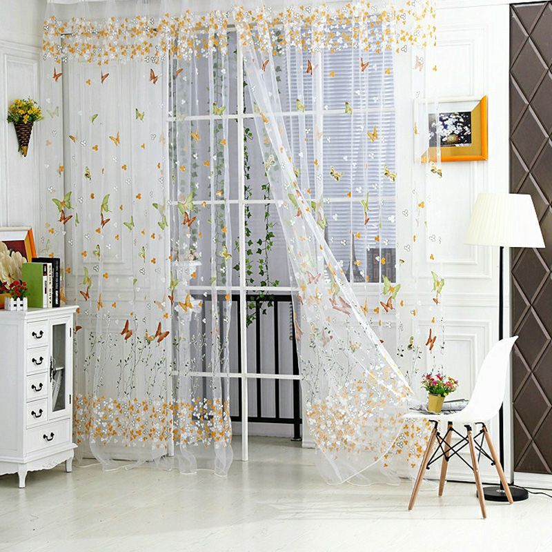Voile Floral Valances Door Room Window Curtains Tulle Sheer Drape Panel Scarfs 