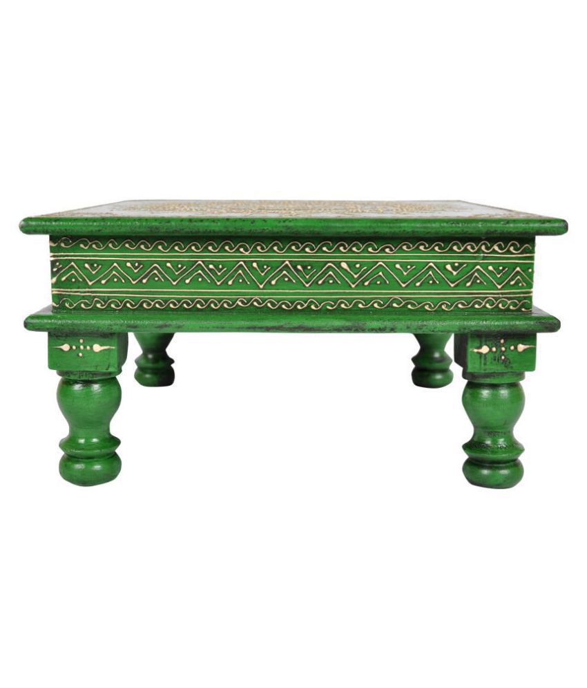 Lalhaveli Hand Painted Work Design Wooden Bajot Table Room Decor 12 X 12 X 6 Inches