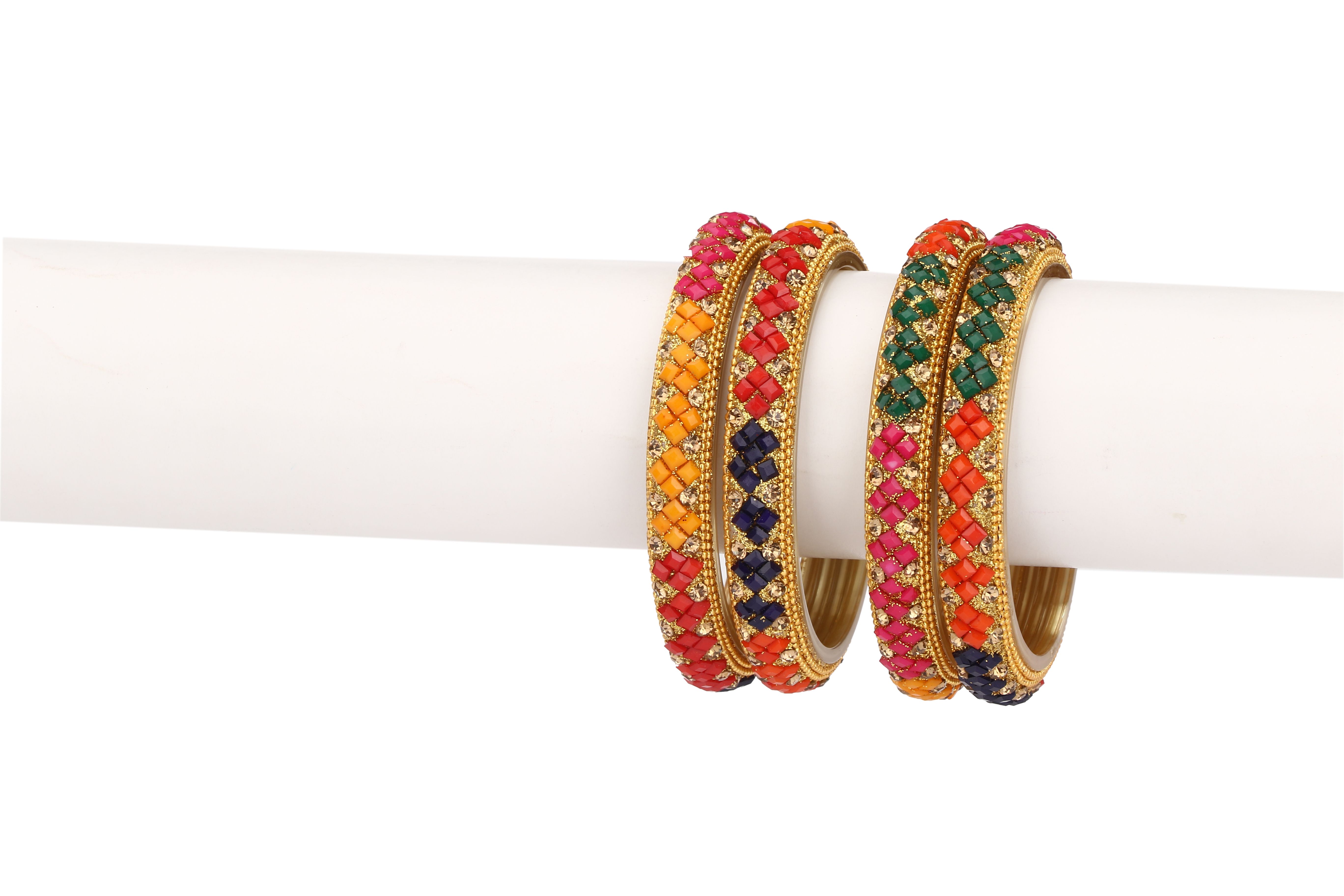 Party Glass Bangle Set Ornamented With Beads For Spaical Look (Pack Of