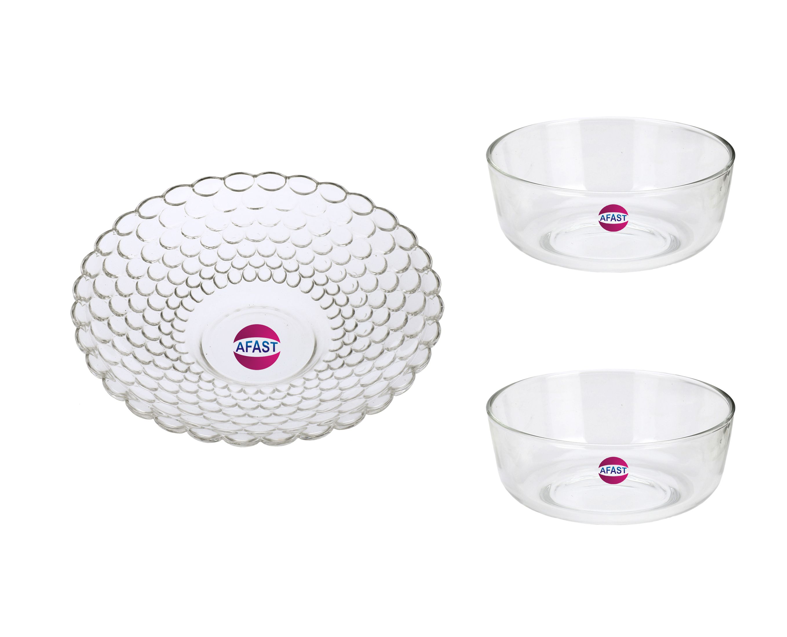     			Afast Glass Plate, Bowl Set, Transparent, Pack Of 3, 650 ml