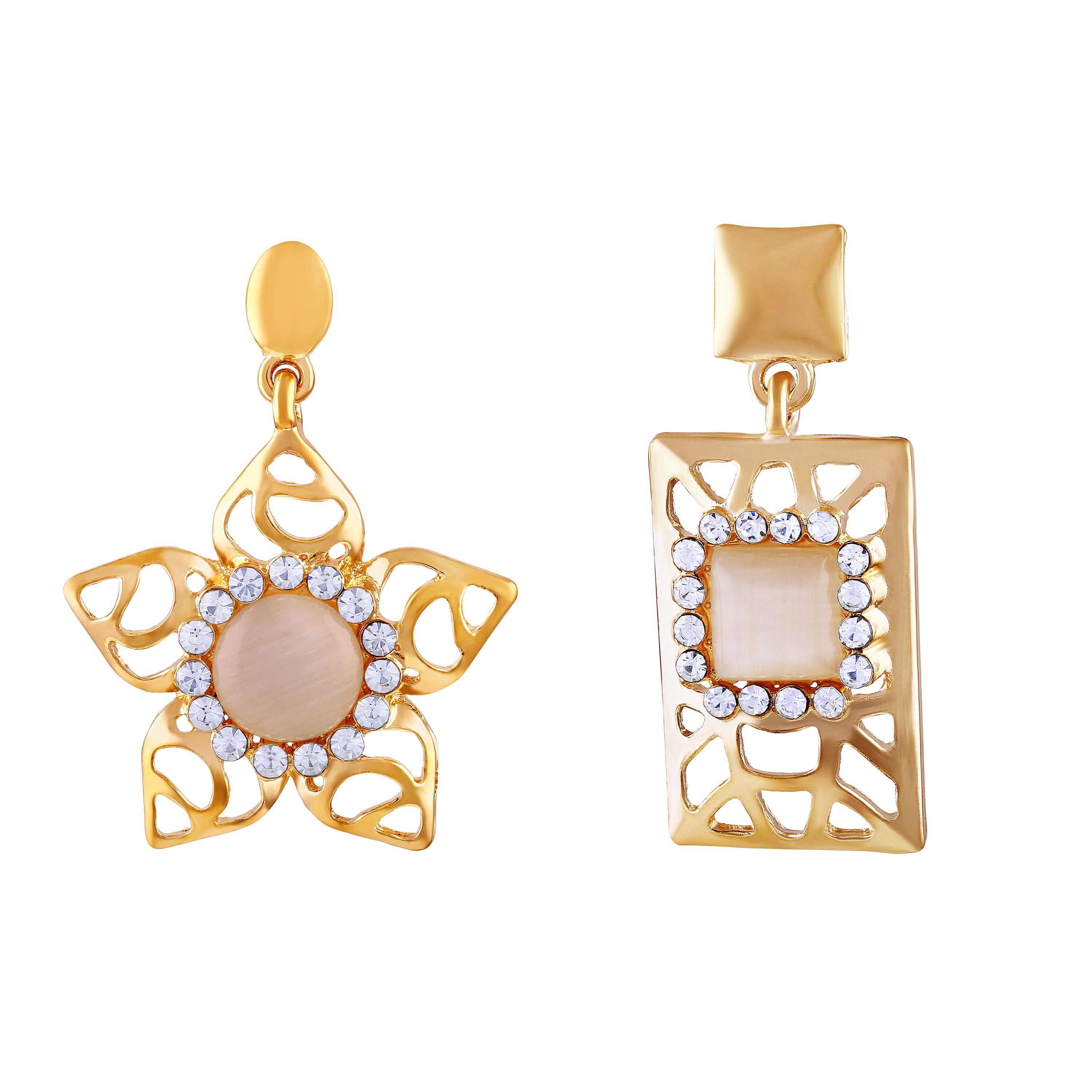     			Stunning Gold-Toned Stone Enamelled Mismatch Dangle Earring