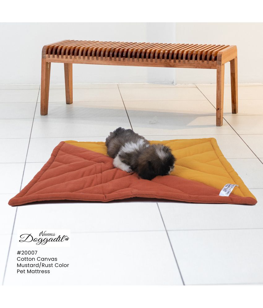     			Cotton Canvas Quilted Rectangle Cat Dog Pet Bed Mattress | Foldable Padded Pet Mat | Light Weighted Mattress for Pet_  Rust/ Mustard
