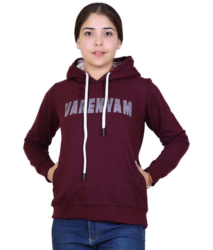     			Varenyam Cotton - Fleece Maroon Hooded Sweatshirt