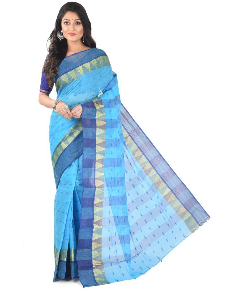     			Roy Enterprises Creation Blue Bengal cotton Saree - Single