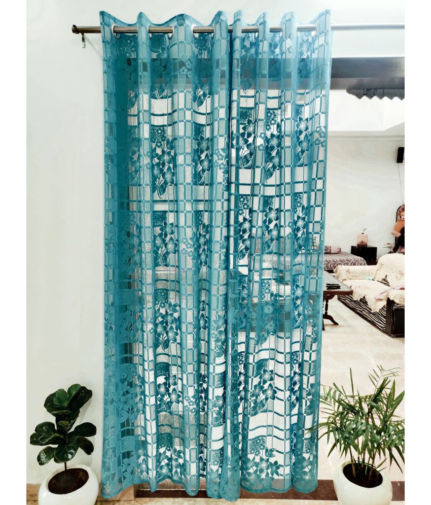     			Homefab India Floral Transparent Eyelet Door Curtain 7ft (Pack of 2) - Aqua