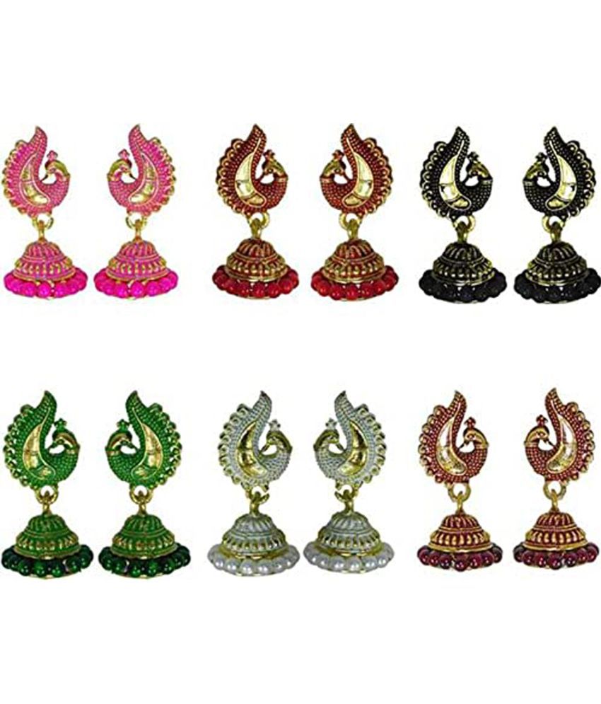     			Happy Stoning Exclusive pair of 6 pairs Peacock Inspired Earrings