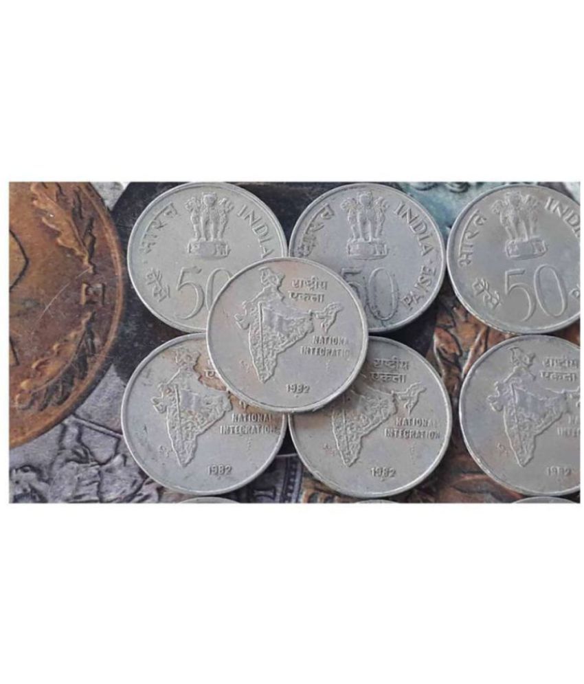     			10 Pieces LOT - 50 P (National Integration) 1982 Circulating commemorative : National Integration Copper-nickel • 5 g • ⌀ 24 mm * CIRCULATED Condition * - India