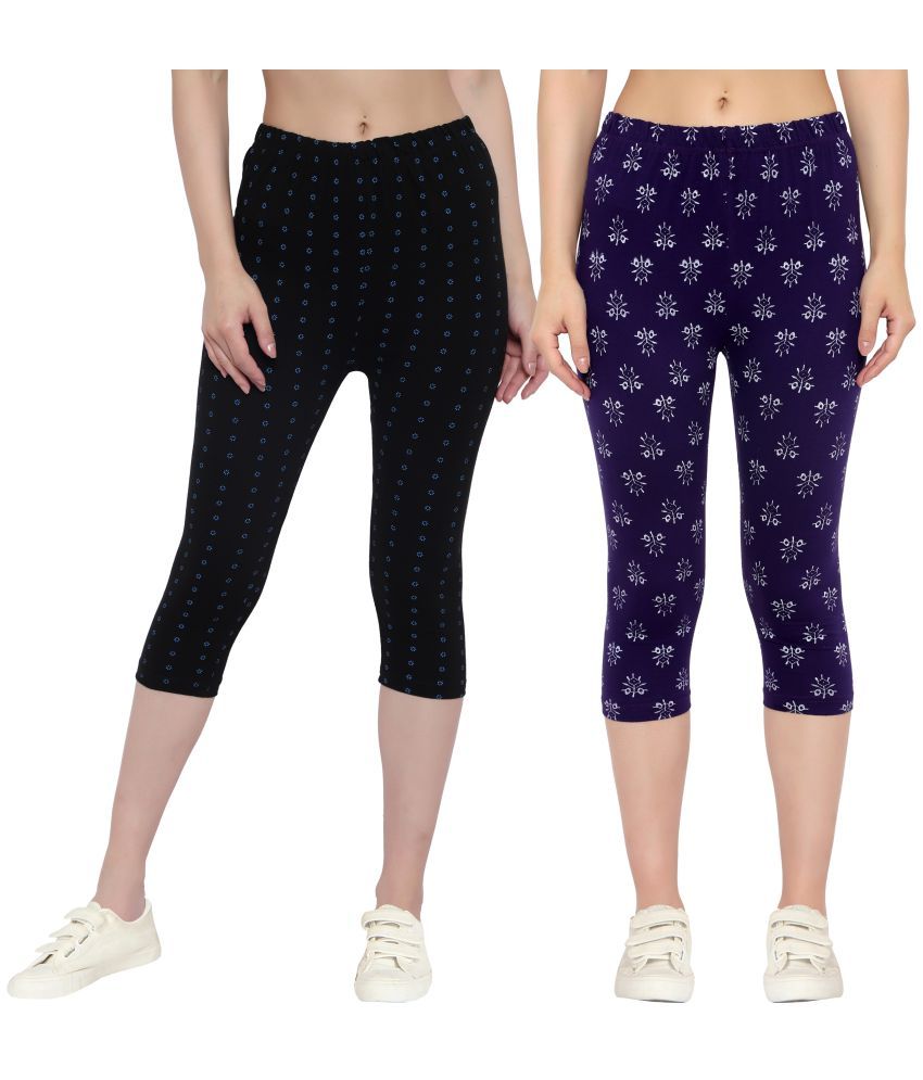     			Diaz Multi Color Cotton Lycra Printed Capri - Pack of 2