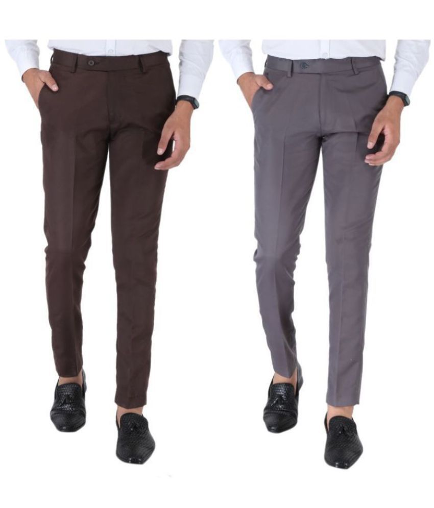    			SREY - Coffee Polycotton Slim - Fit Men's Chinos ( Pack of 2 )