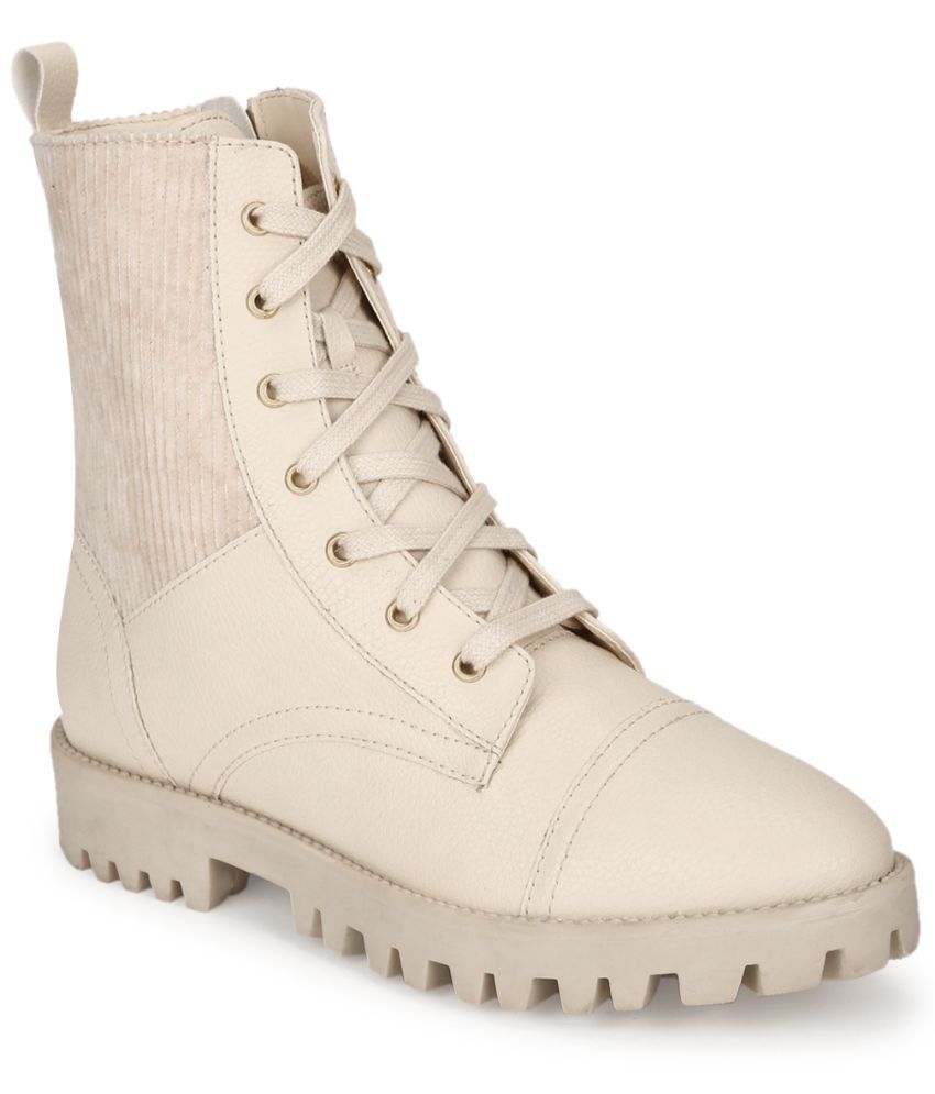 Truffle Collection Beige Ankle Length Combat Boots