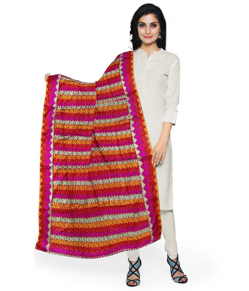     			Queenley Multicoloured Chiffon Phulkari Dupatta - Single