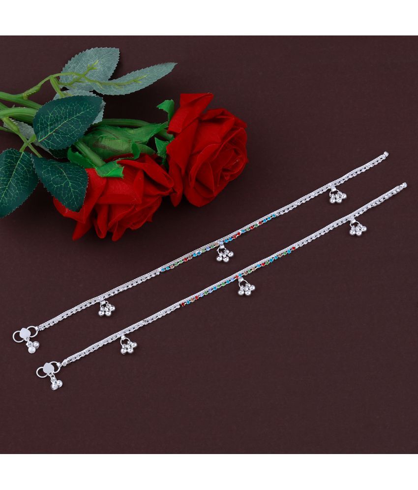     			Silver Plated Multi Color Diamond Ghungroo Payal  Anklet for Women And Girl.