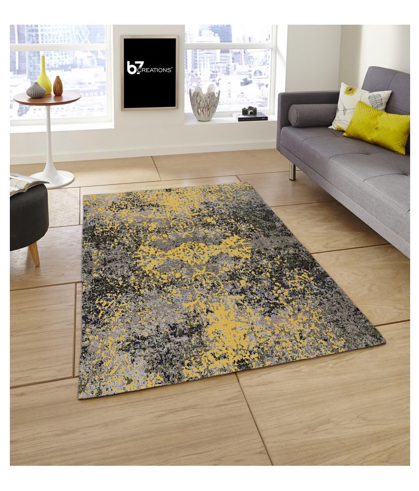 Yellow Chenille Carpet Abstract 4x8 Ft, Yellow Chenille Rug