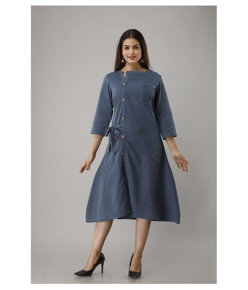     			Frionkandy Blue Cotton Blend Front Slit Kurti