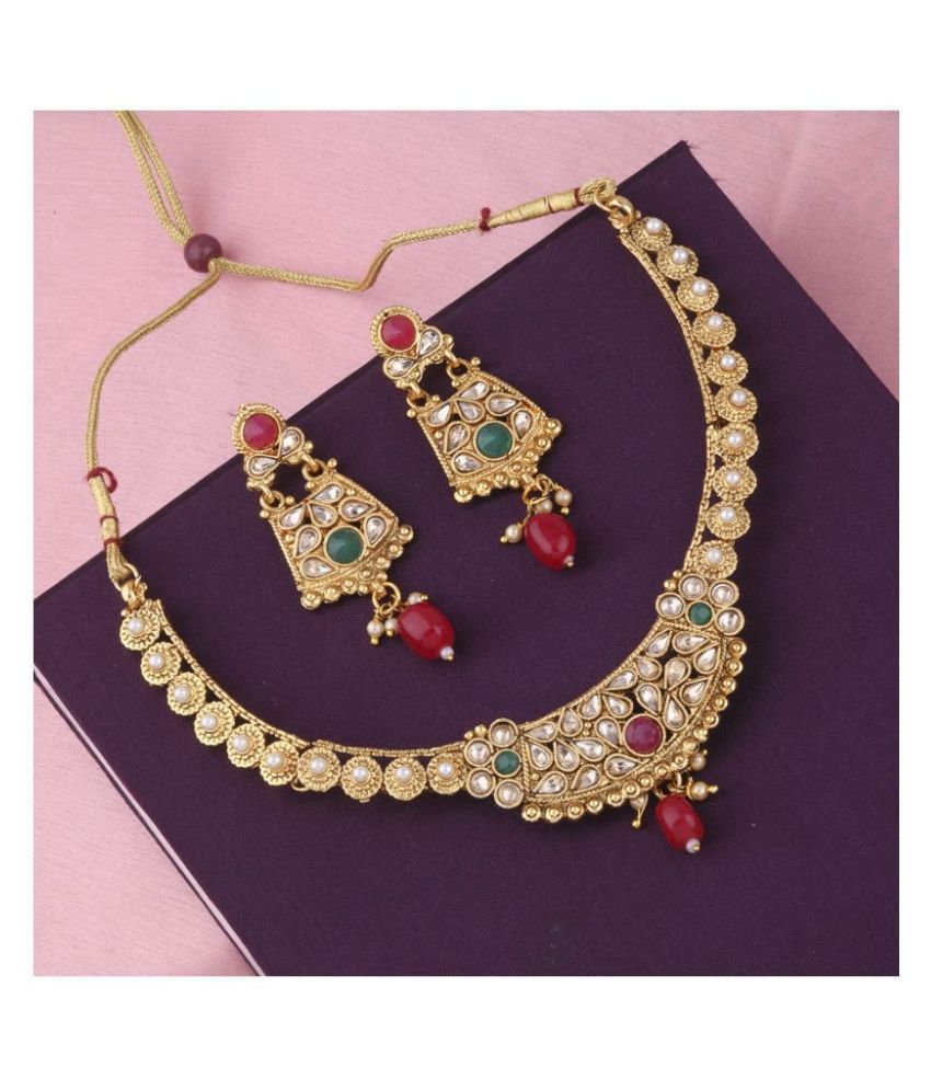     			Silver Shine Alloy Golden Traditional Gold Plated Necklaces Set