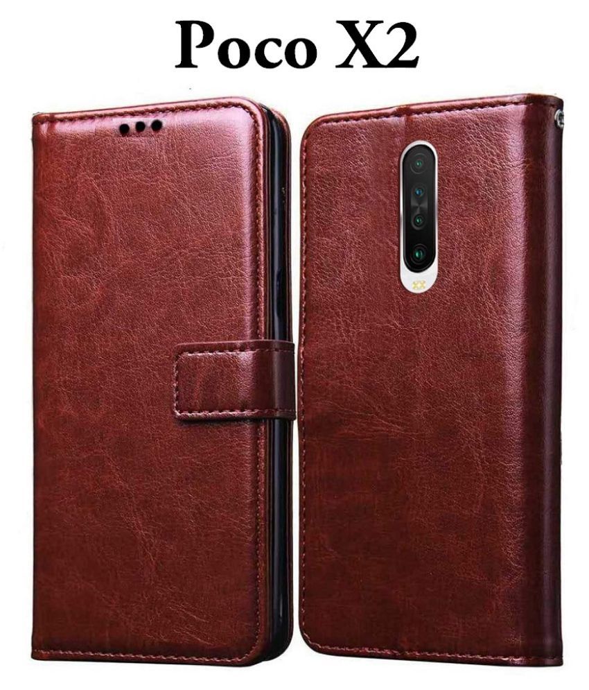     			Xiaomi Poco X2 Flip Cover by JMA - Brown Leather Wallet Flip Case
