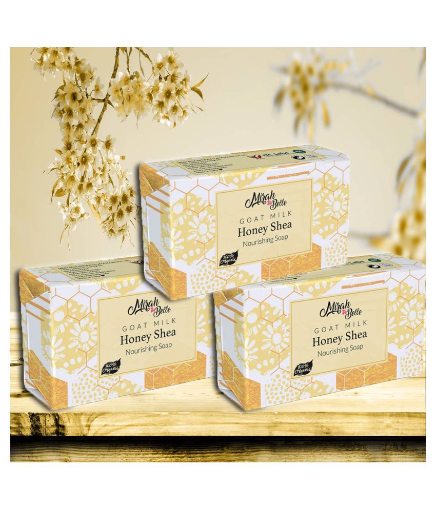     			Mirah Belle - Organic Goat Milk, Honey & Shea Butter Sensitive Skin Soap 125gm (Pack of 3) - Good for Sensitive Skin & Babies- Handmade Soap 375gm