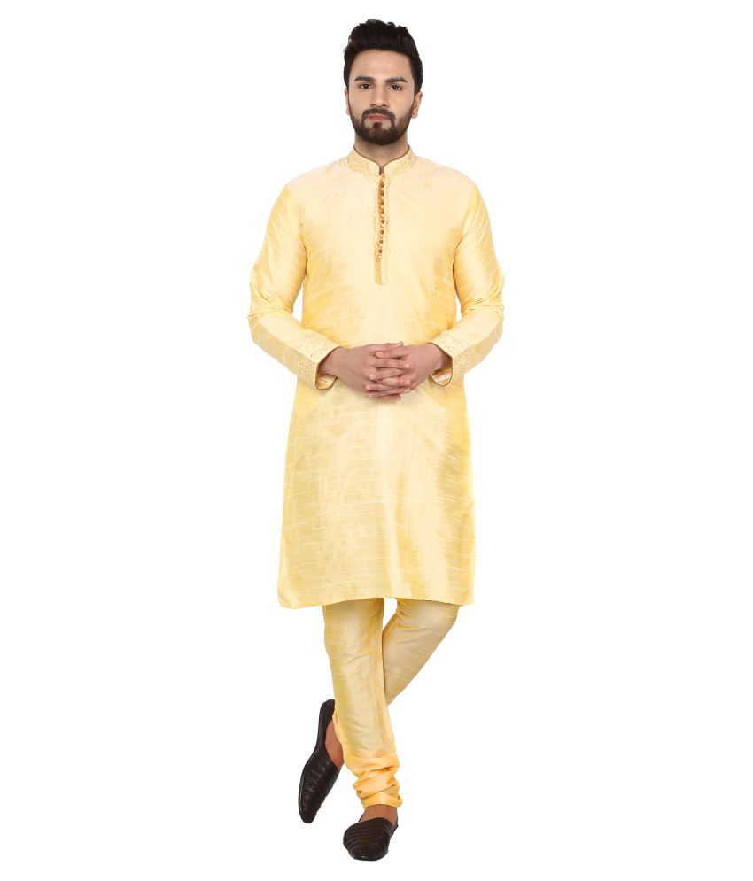     			SKAVIJ Beige Silk Blend Kurta Pyjama Set