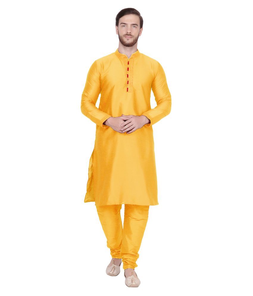     			SKAVIJ Gold Silk Blend Kurta Pyjama Set