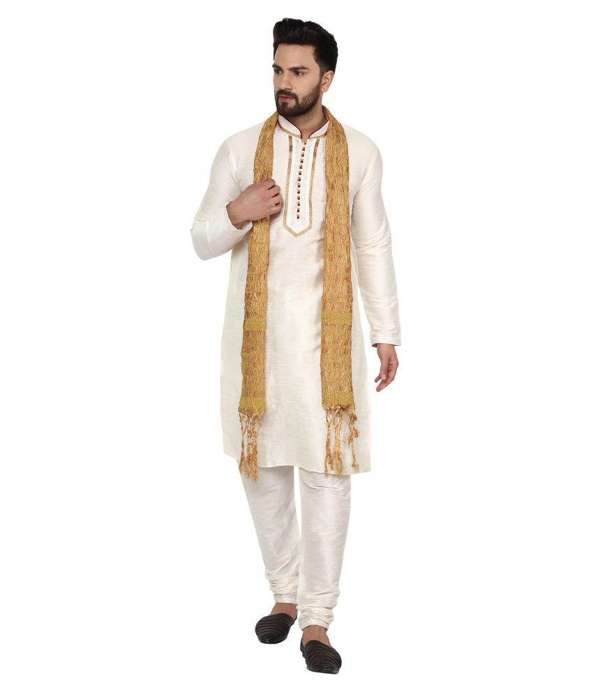     			SKAVIJ Off-White Silk Blend Kurta Pyjama Set