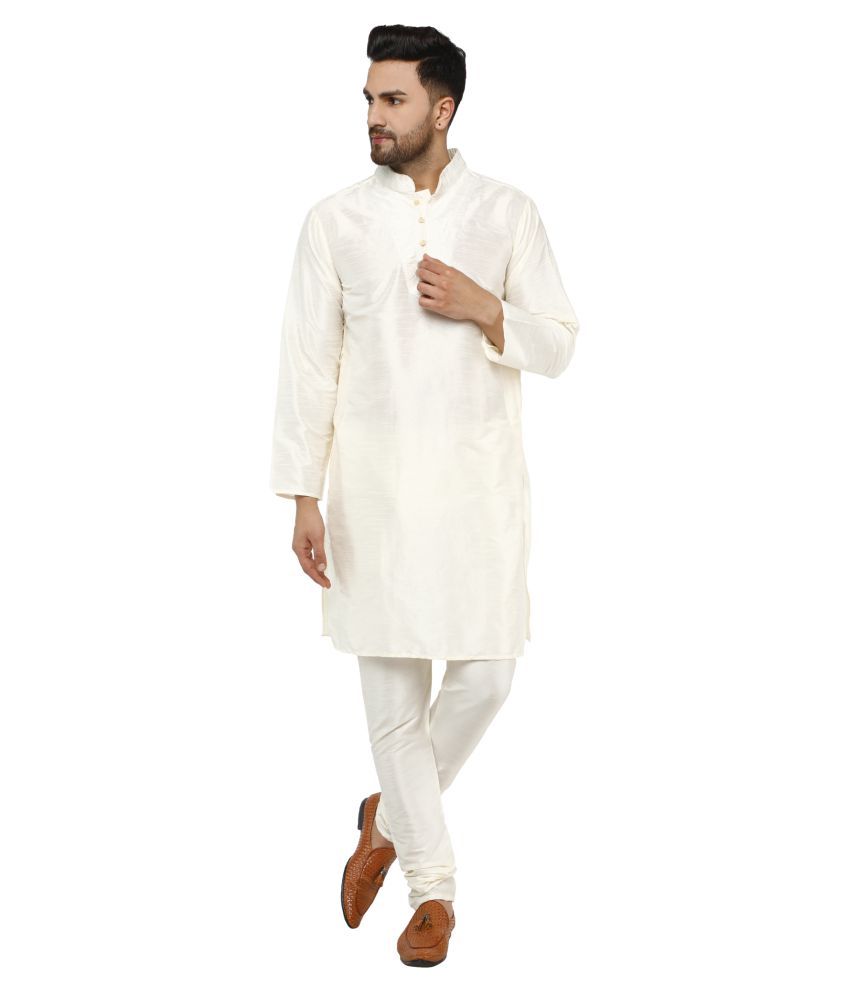     			SKAVIJ Off-White Silk Blend Kurta Pyjama Set