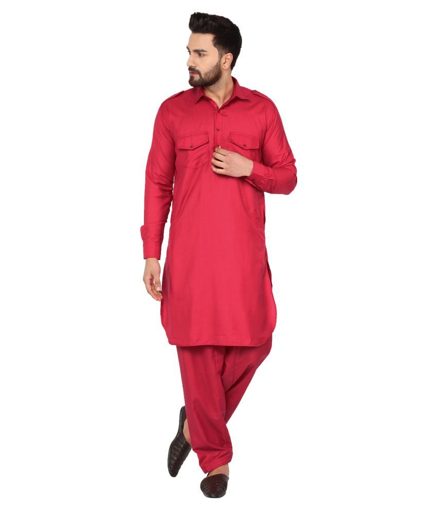     			SKAVIJ Red Cotton Kurta Pyjama Set