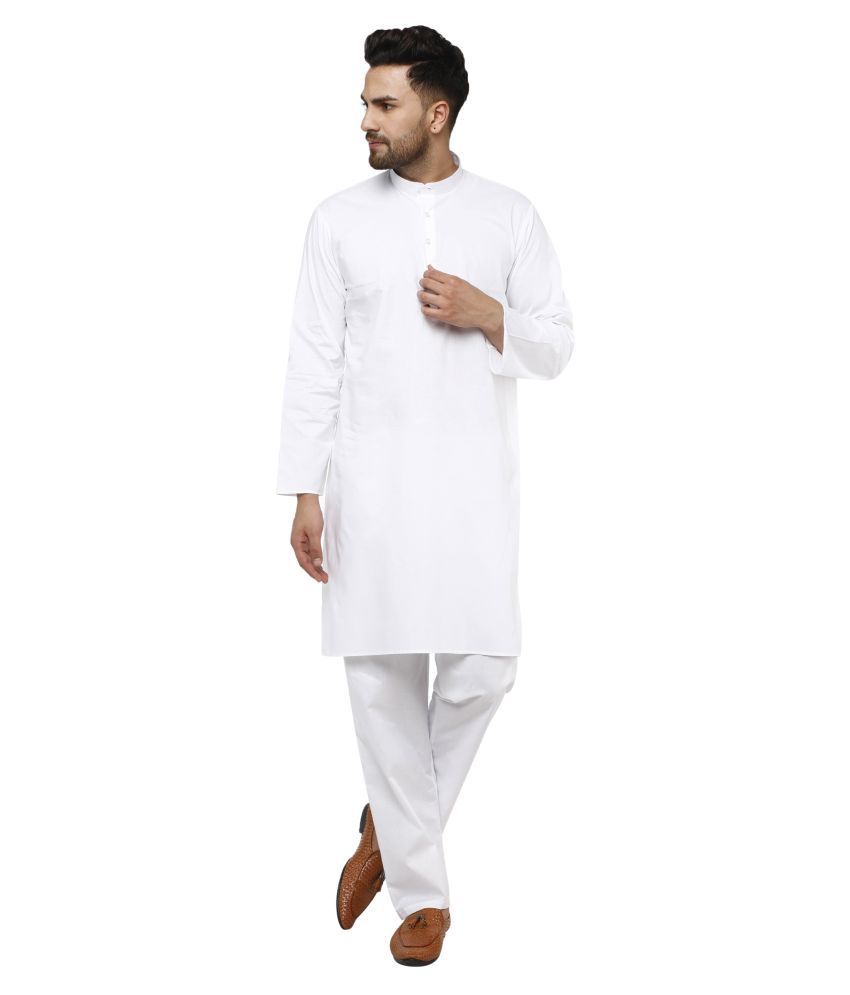     			SKAVIJ White Cotton Kurta Pyjama Set