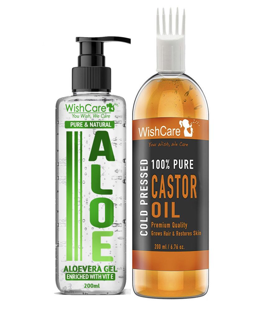     			WishCare Pure and Natural Aloe Vera Gel & Premium Cold Pressed Castor Oil Moisturizer 400 ml Pack of 2