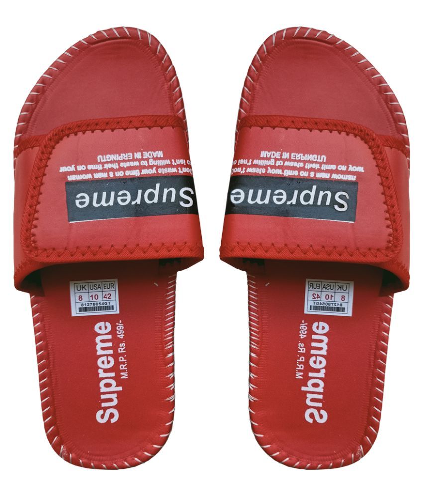 supreme flip flops red