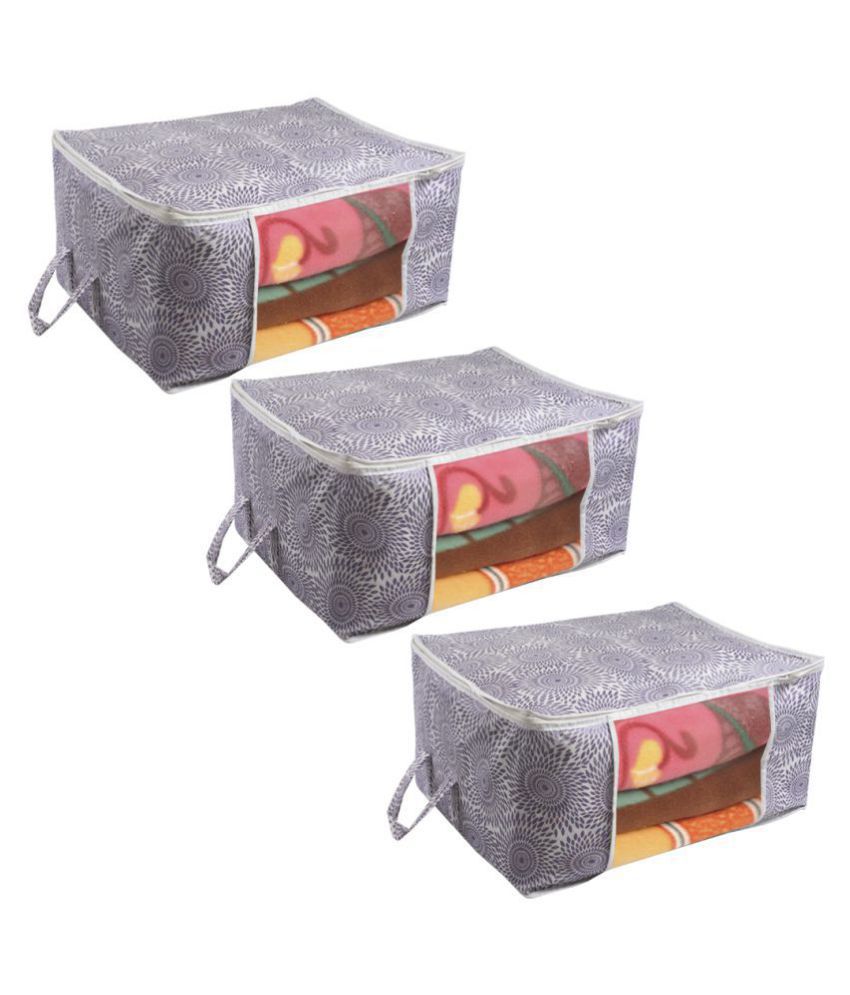     			Prettykrafts Underbed Storage Bag, Storage Organizer, Blanket Cover with Side Handles (Set of 3 pcs)