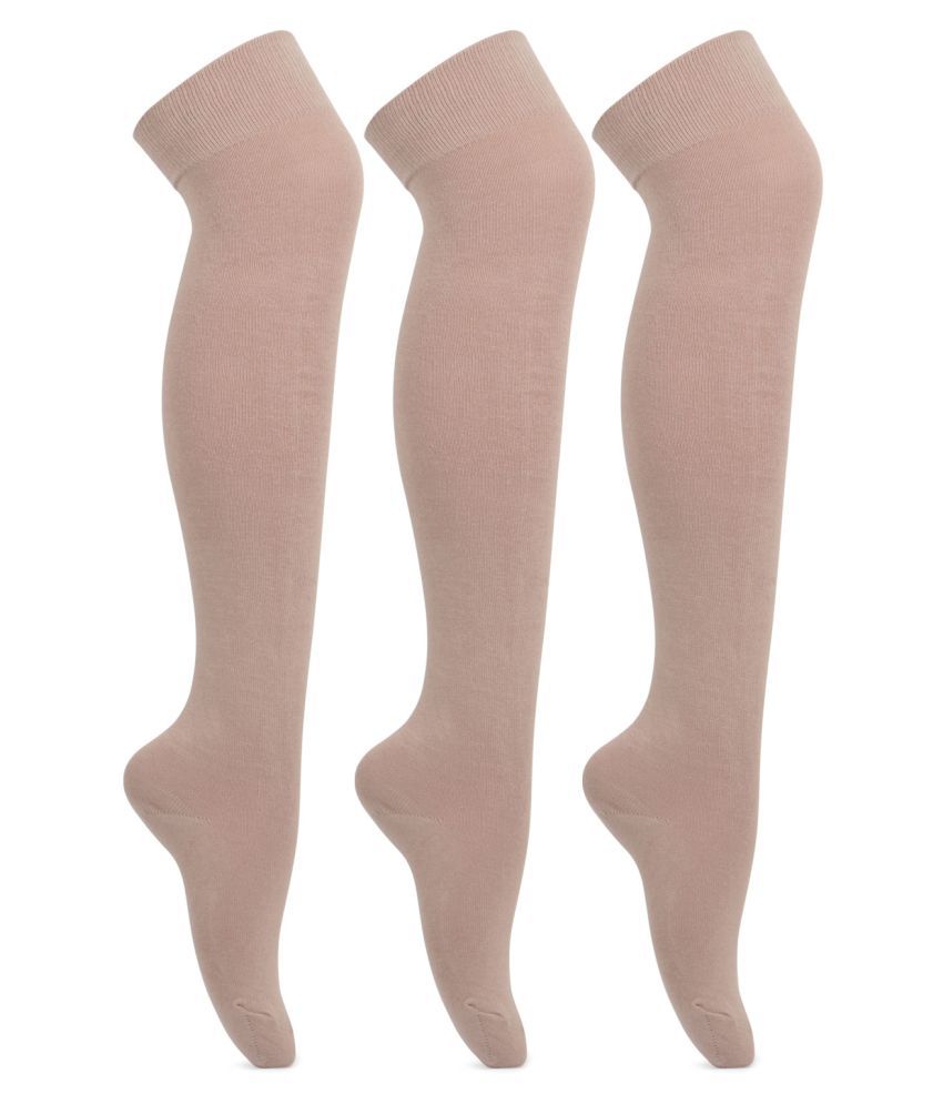     			Bonjour - Beige Cotton Women's Full Length Socks ( Pack of 3 )