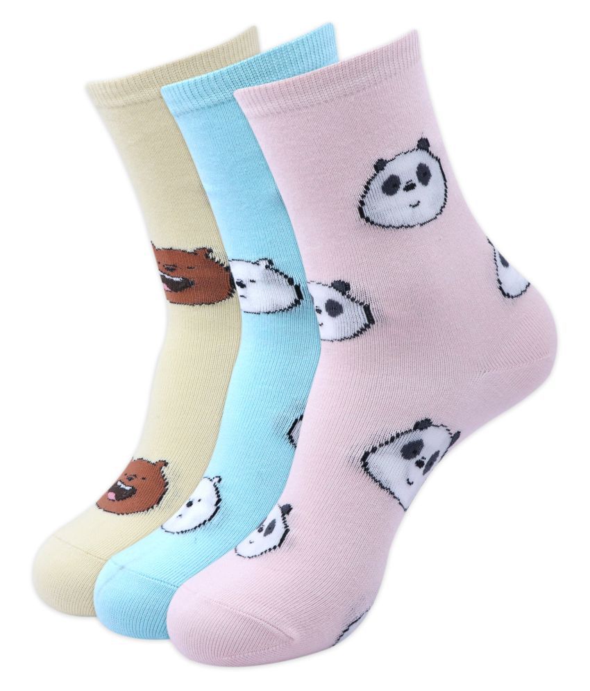     			We Bare Bears By Balenzia  High ankle Socks For Women (Pack Of 3)-White,D.grey,Brown